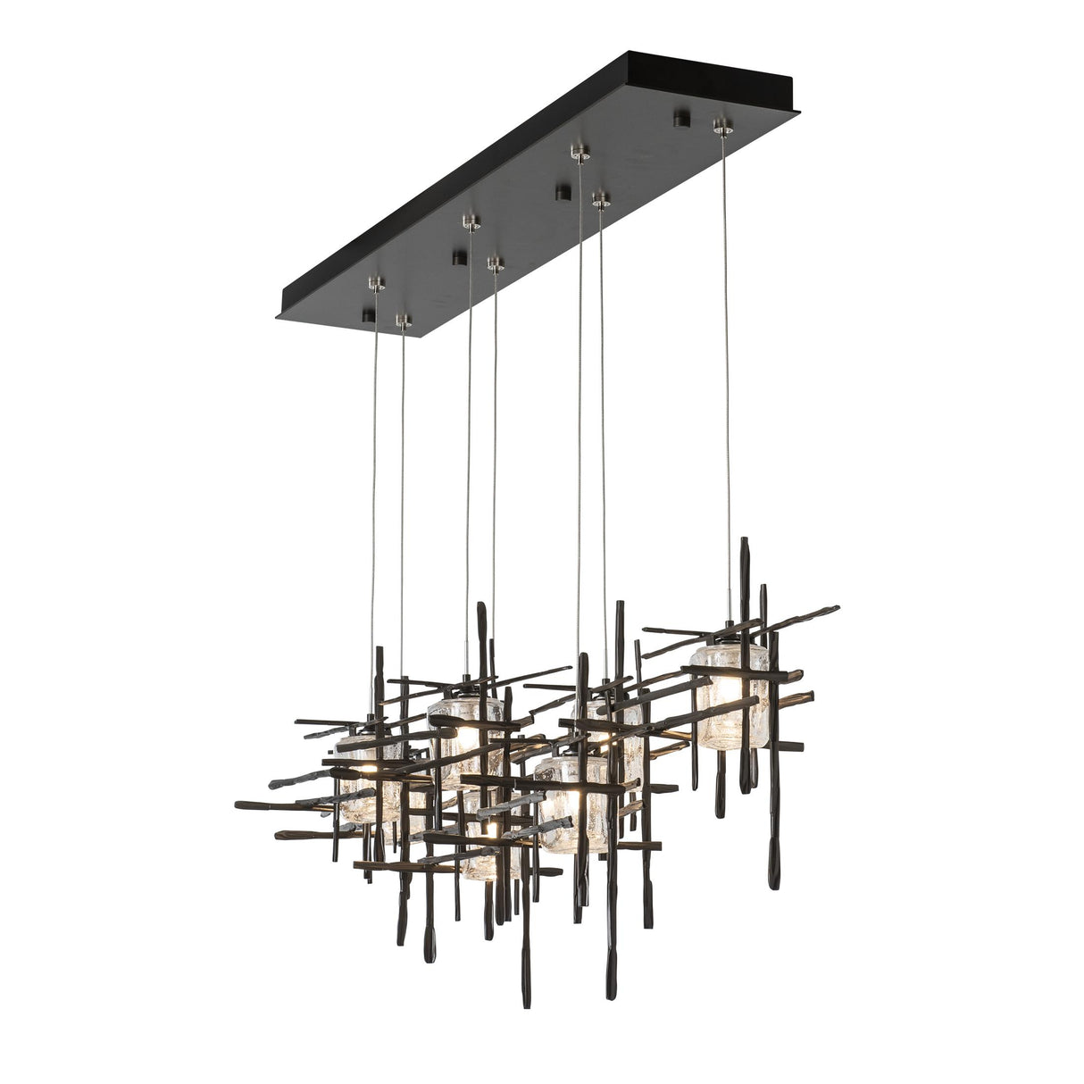 Hubbardton Forge 2022 Dark Smoke Seeded Clear Glass (II) Standard Tura 7-Light Seeded Glass Pendant