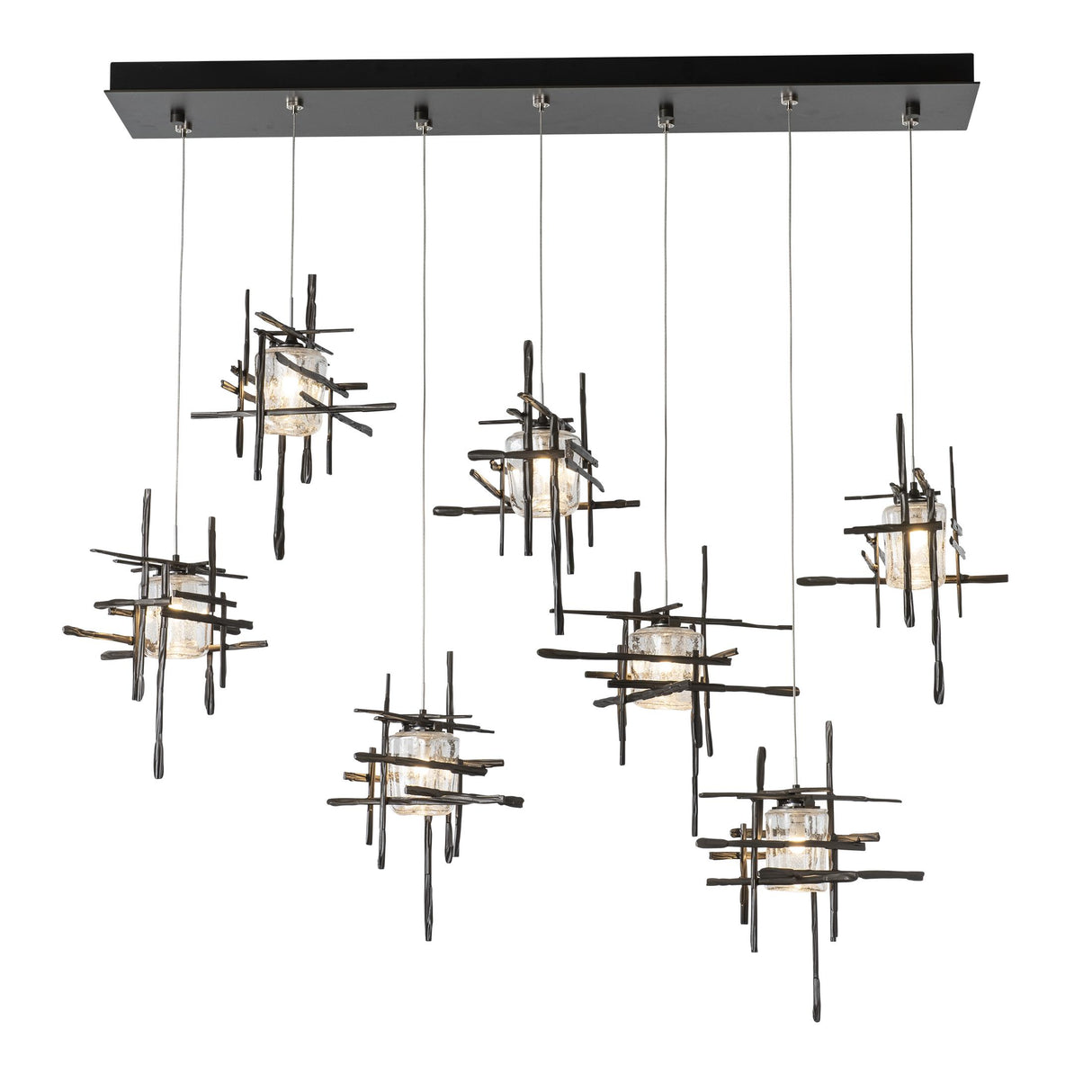 Hubbardton Forge 2022 Dark Smoke Seeded Clear Glass (II) Standard Tura 7-Light Seeded Glass Pendant