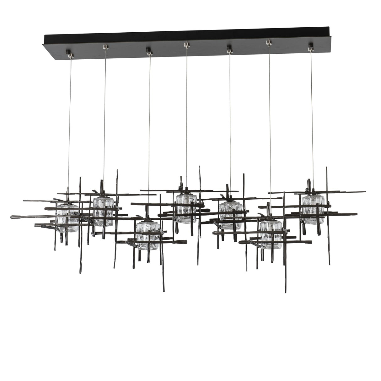 Hubbardton Forge 2022 Dark Smoke Seeded Clear Glass (II) Standard Tura 7-Light Seeded Glass Pendant