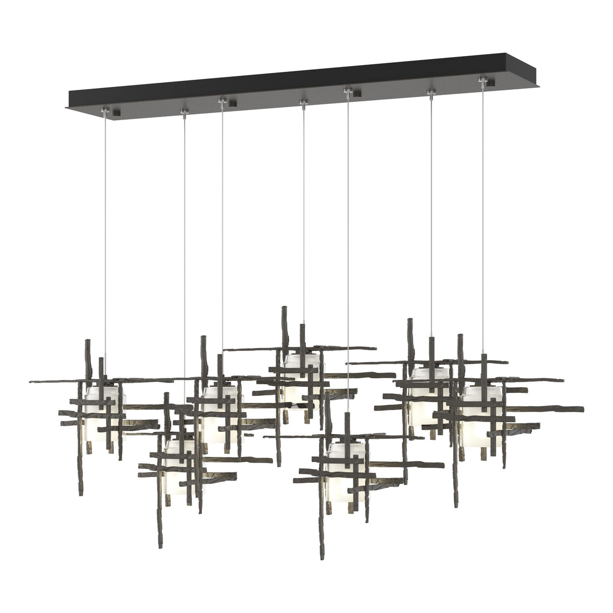 Hubbardton Forge 2022 Dark Smoke Cast Glass (YC) Standard Tura 7-Light Frosted Glass Pendant