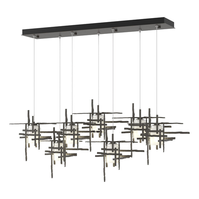 Hubbardton Forge 2022 Dark Smoke Cast Glass (YC) Standard Tura 7-Light Frosted Glass Pendant