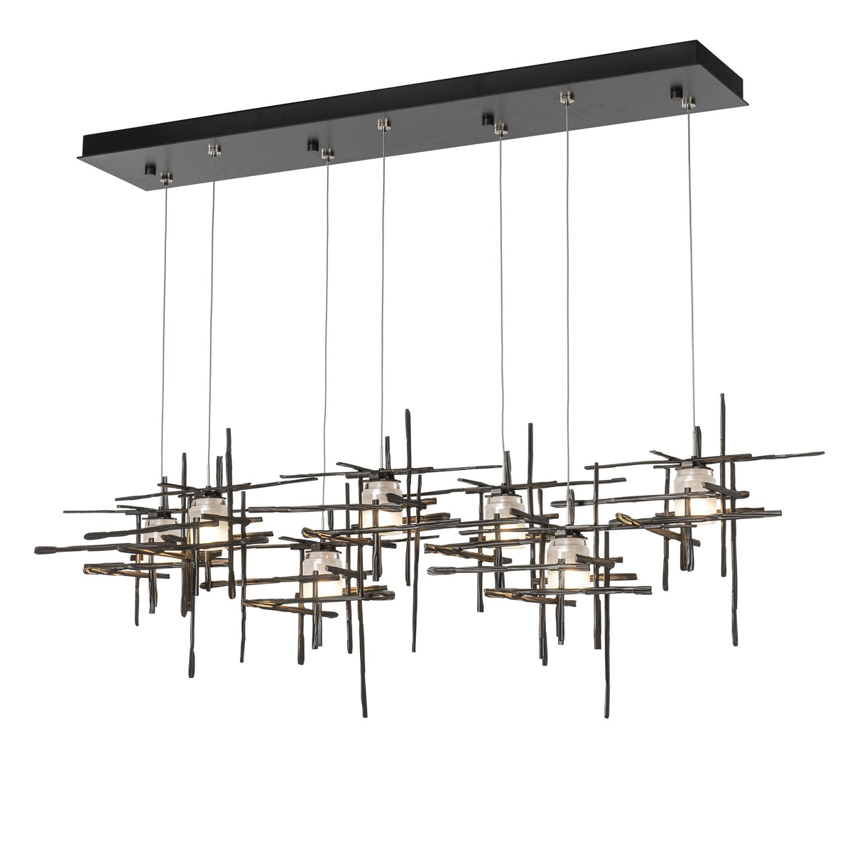 Hubbardton Forge 2022 Dark Smoke Cast Glass (YC) Standard Tura 7-Light Frosted Glass Pendant