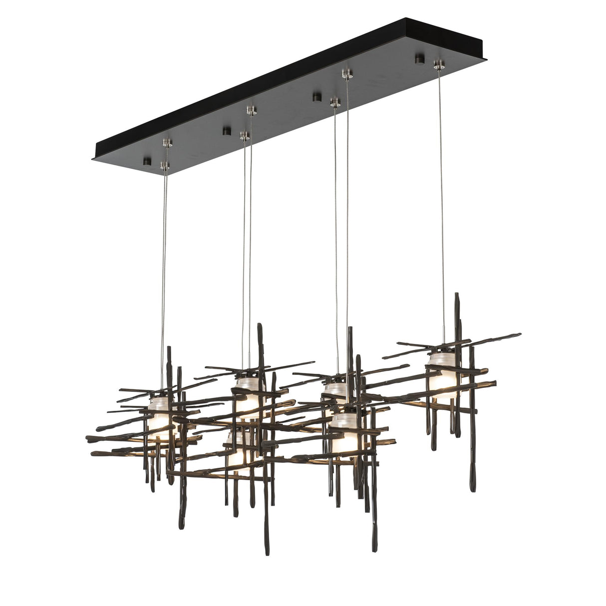 Hubbardton Forge 2022 Dark Smoke Cast Glass (YC) Standard Tura 7-Light Frosted Glass Pendant
