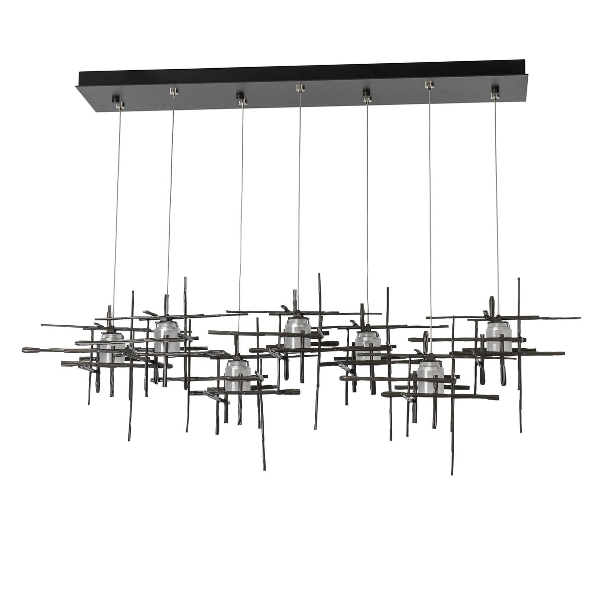 Hubbardton Forge 2022 Dark Smoke Cast Glass (YC) Standard Tura 7-Light Frosted Glass Pendant