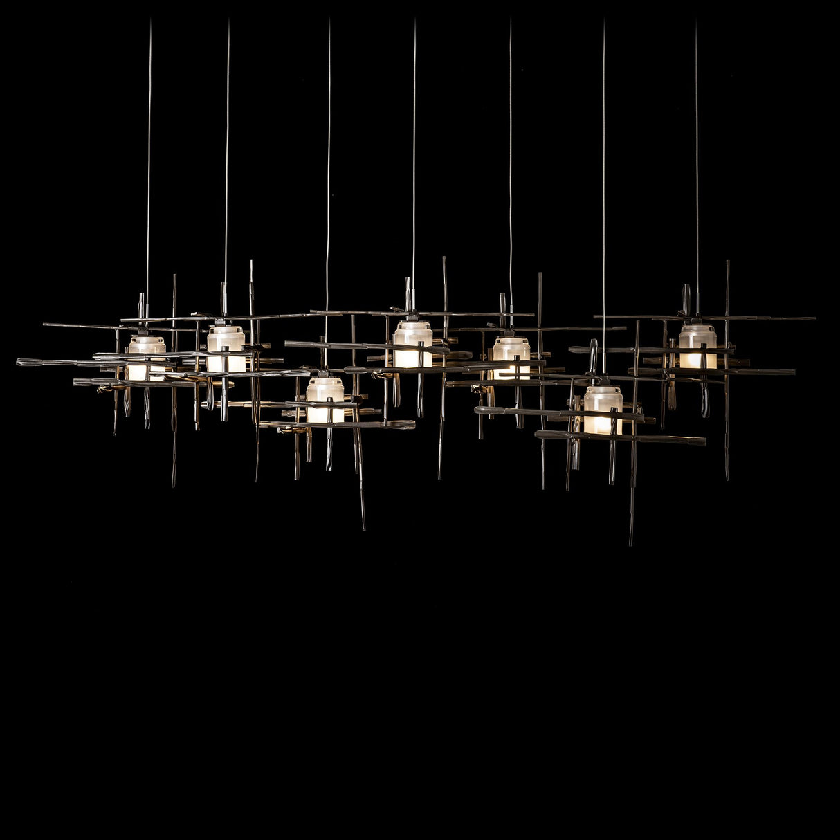 Hubbardton Forge 2022 Dark Smoke Cast Glass (YC) Standard Tura 7-Light Frosted Glass Pendant