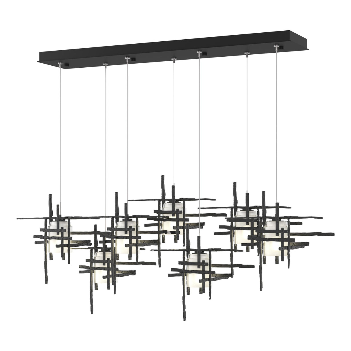 Hubbardton Forge 2022 Black Cast Glass (YC) Standard Tura 7-Light Frosted Glass Pendant