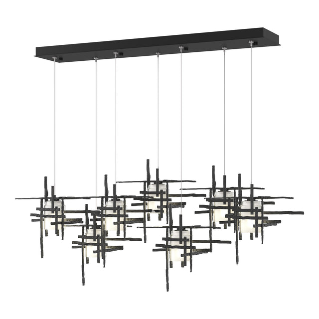 Hubbardton Forge 2022 Black Cast Glass (YC) Standard Tura 7-Light Frosted Glass Pendant