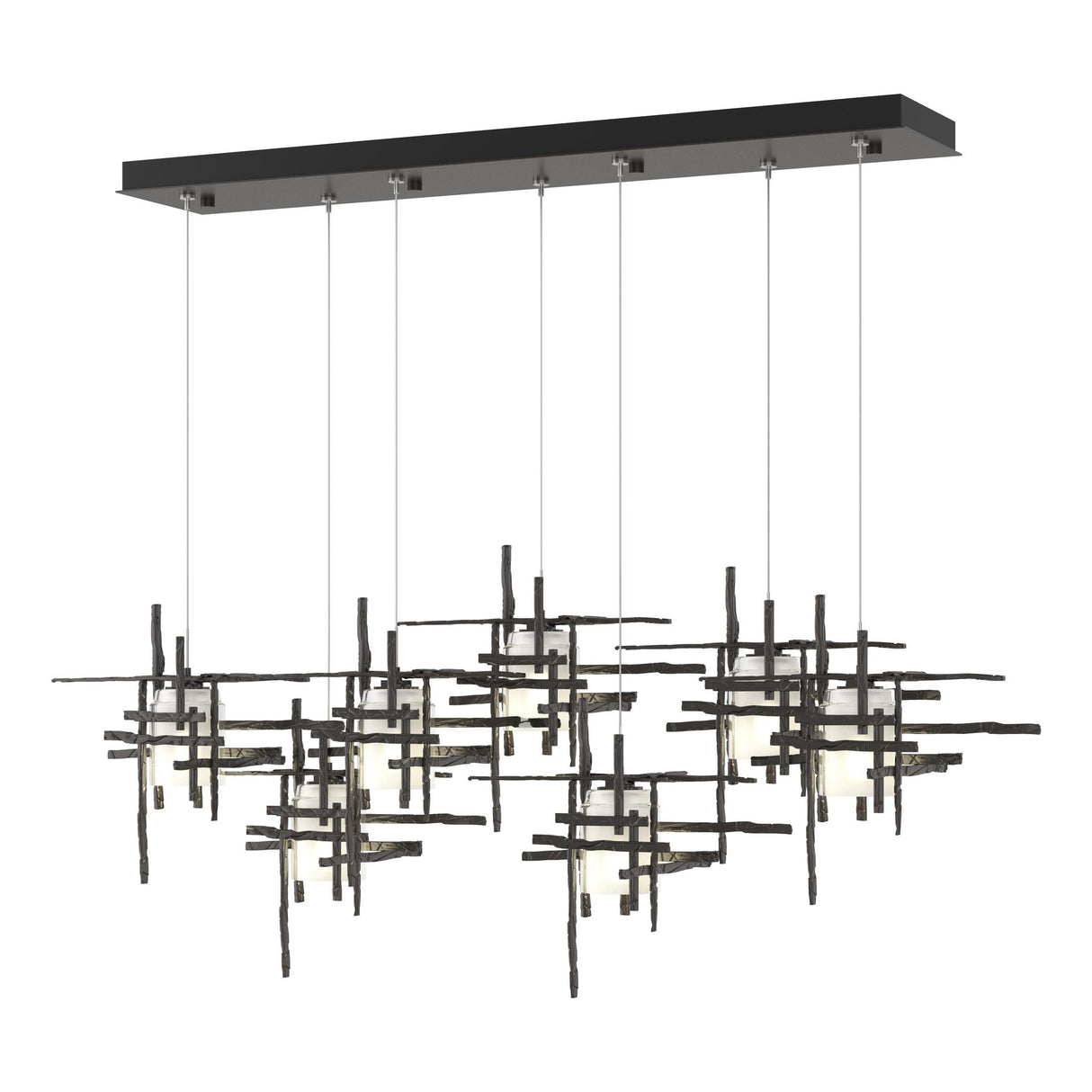 Hubbardton Forge 2022 Oil Rubbed Bronze Cast Glass (YC) Standard Tura 7-Light Frosted Glass Pendant