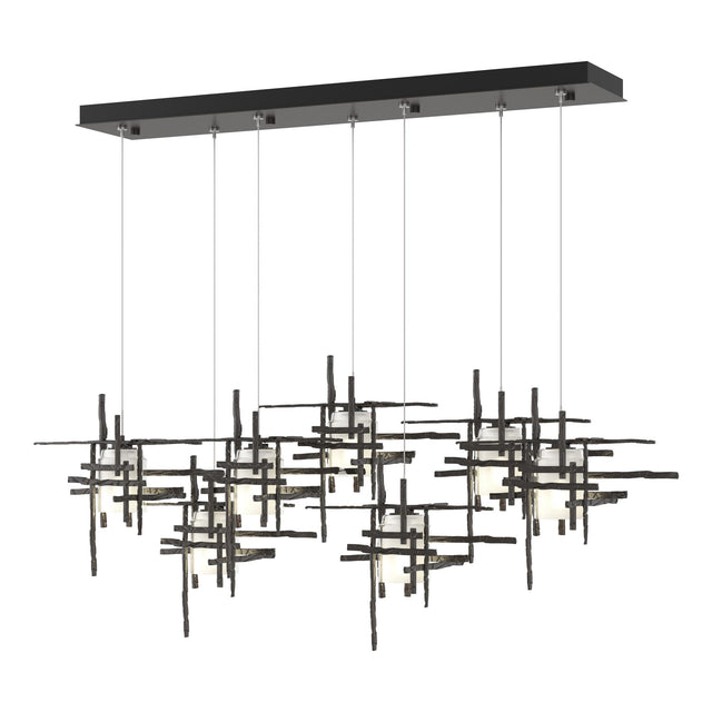 Hubbardton Forge 2022 Oil Rubbed Bronze Cast Glass (YC) Standard Tura 7-Light Frosted Glass Pendant