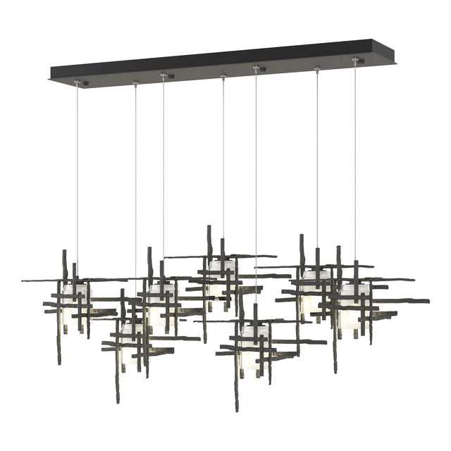 Hubbardton Forge 2022 Natural Iron Cast Glass (YC) Standard Tura 7-Light Frosted Glass Pendant