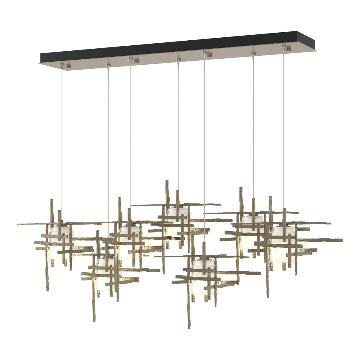 Hubbardton Forge 2022 Soft Gold Cast Glass (YC) Standard Tura 7-Light Frosted Glass Pendant