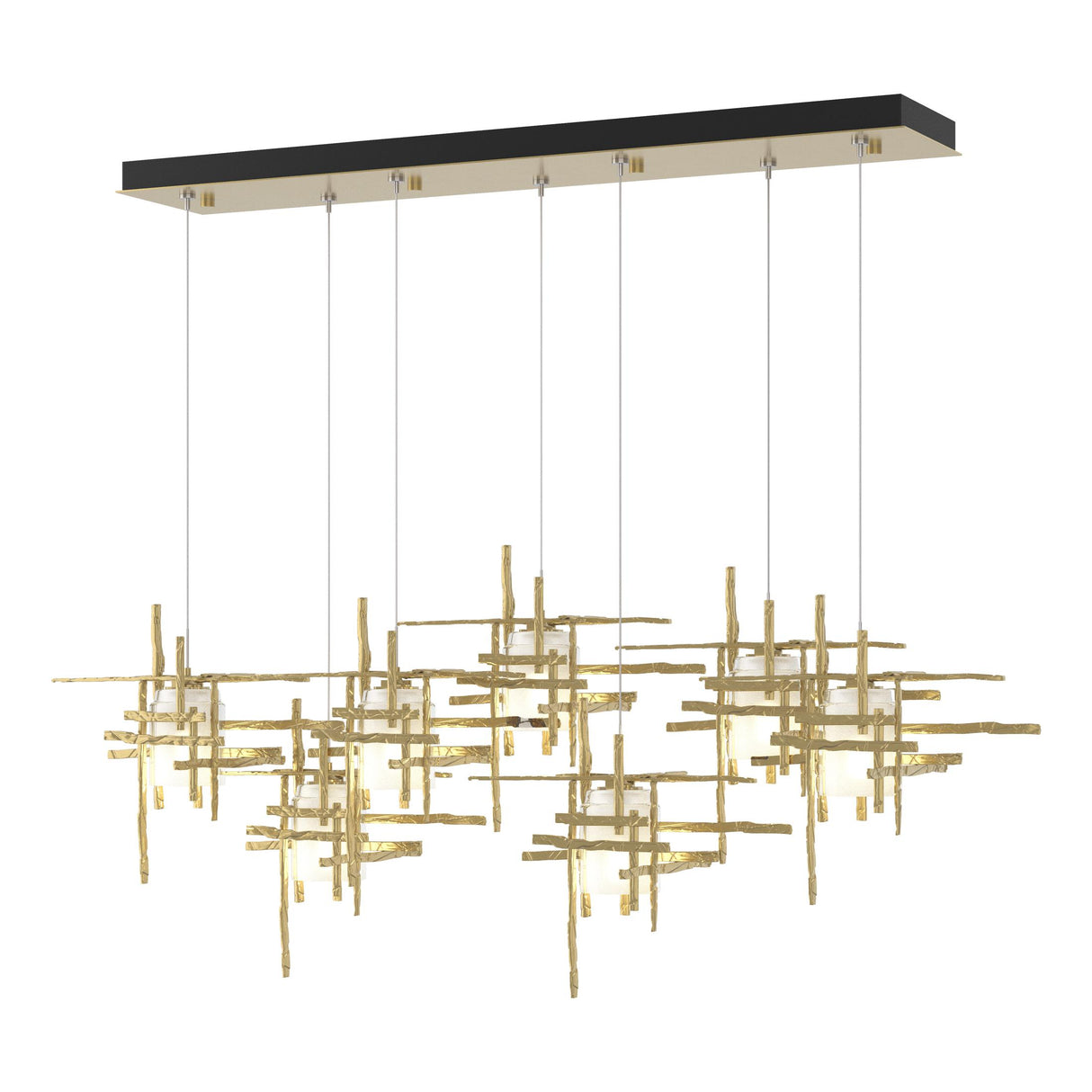 Hubbardton Forge 2022 Modern Brass Cast Glass (YC) Standard Tura 7-Light Frosted Glass Pendant