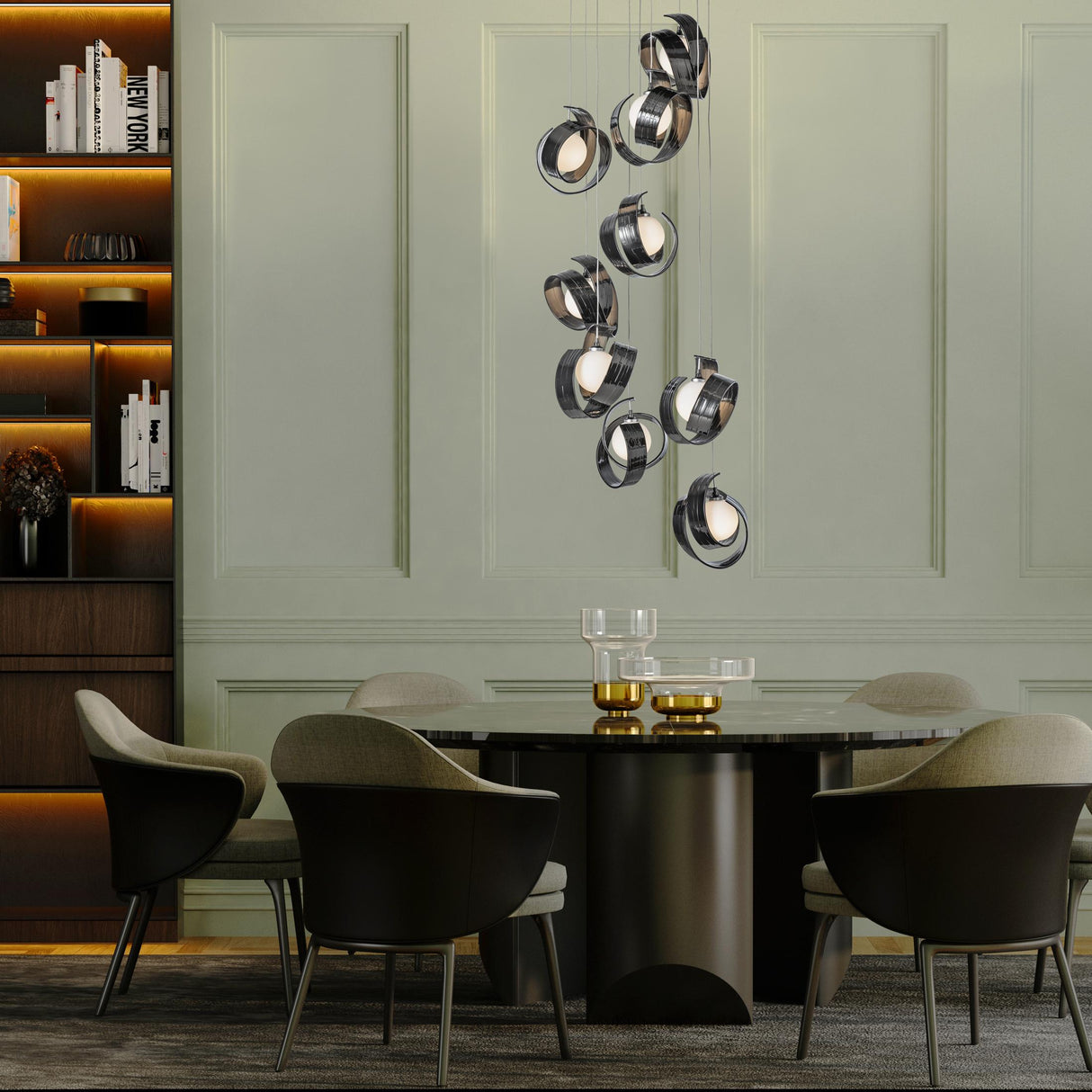 Hubbardton Forge 2023 Ink Opal Glass (GG) Standard Riza 9-Light Pendant