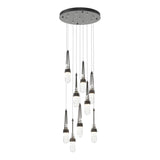 Hubbardton Forge 2022 Black Clear Glass with White Threading (YJ) Standard Link 9-Light Blown Glass Pendant