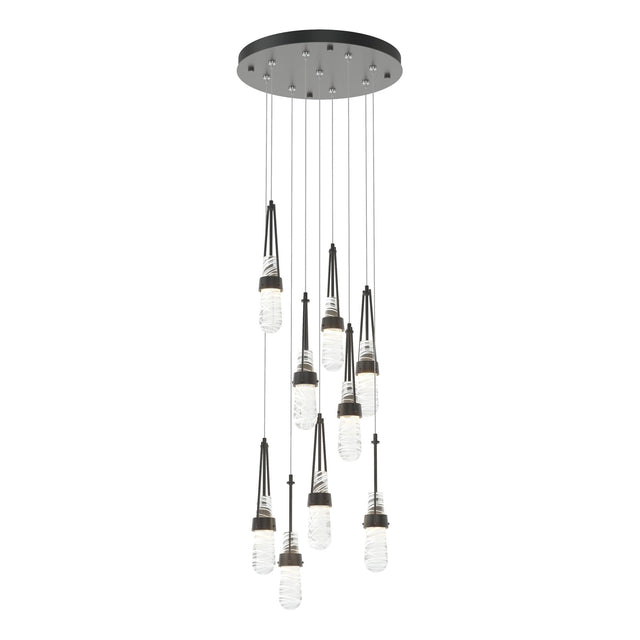 Hubbardton Forge 2022 Black Clear Glass with White Threading (YJ) Standard Link 9-Light Blown Glass Pendant