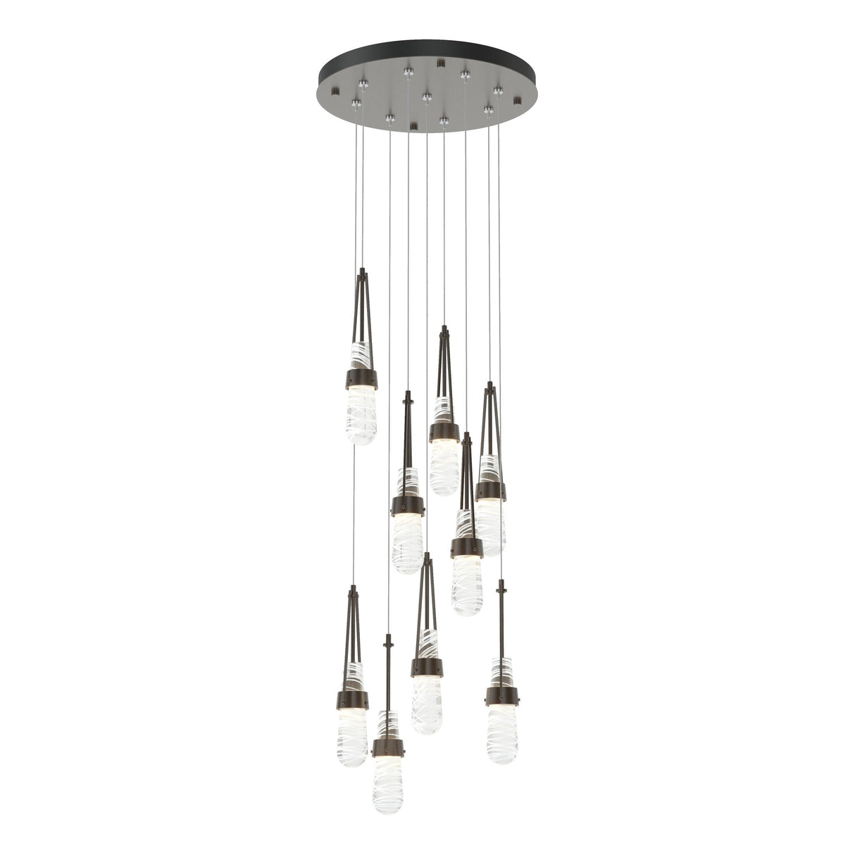 Hubbardton Forge 2022 Oil Rubbed Bronze Clear Glass with White Threading (YJ) Standard Link 9-Light Blown Glass Pendant