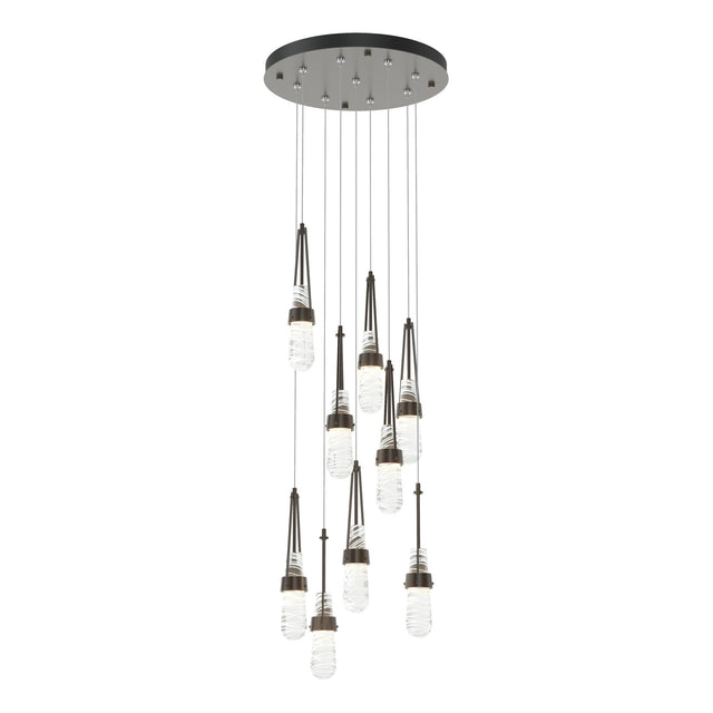 Hubbardton Forge 2022 Oil Rubbed Bronze Clear Glass with White Threading (YJ) Standard Link 9-Light Blown Glass Pendant
