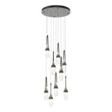 Hubbardton Forge 2022 Natural Iron Clear Glass with White Threading (YJ) Standard Link 9-Light Blown Glass Pendant