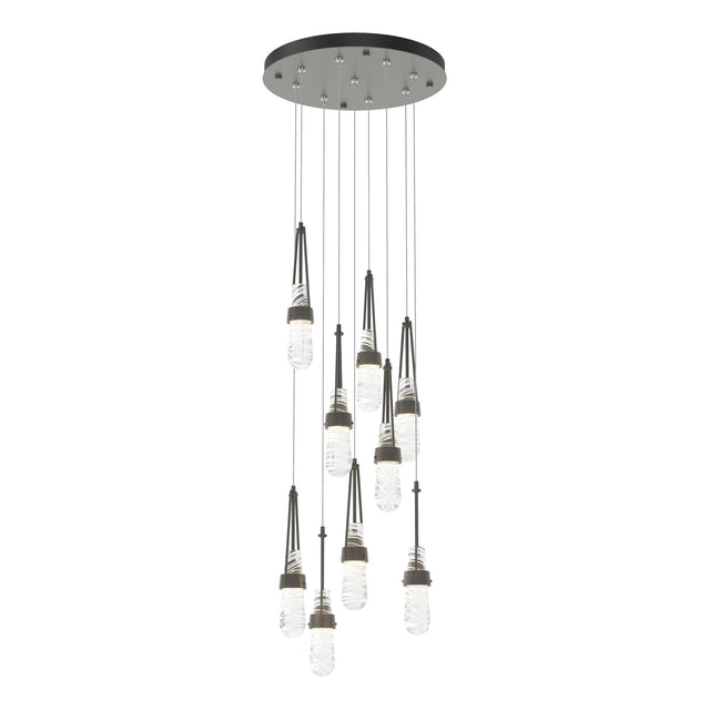 Hubbardton Forge 2022 Natural Iron Clear Glass with White Threading (YJ) Standard Link 9-Light Blown Glass Pendant