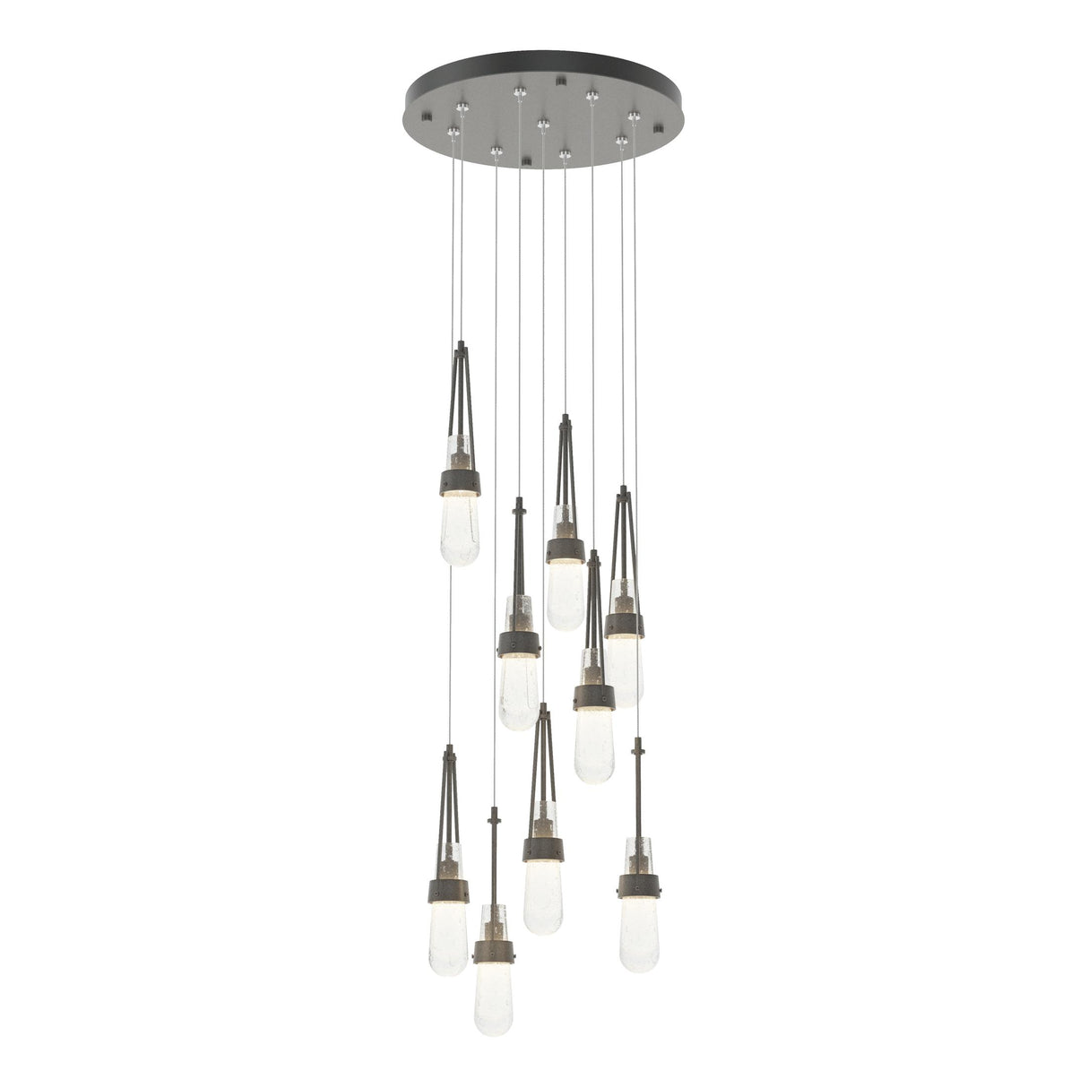 Hubbardton Forge 2022 Natural Iron Clear Bubble Glass (YG) Standard Link 9-Light Blown Glass Pendant