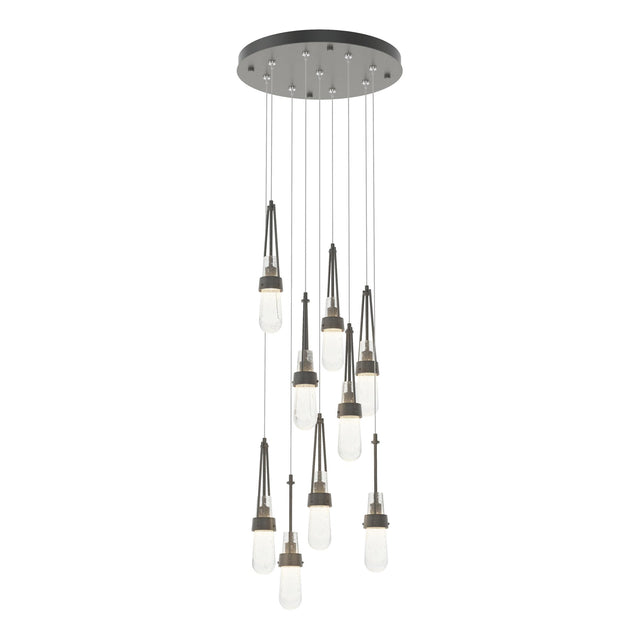 Hubbardton Forge 2022 Natural Iron Clear Bubble Glass (YG) Standard Link 9-Light Blown Glass Pendant