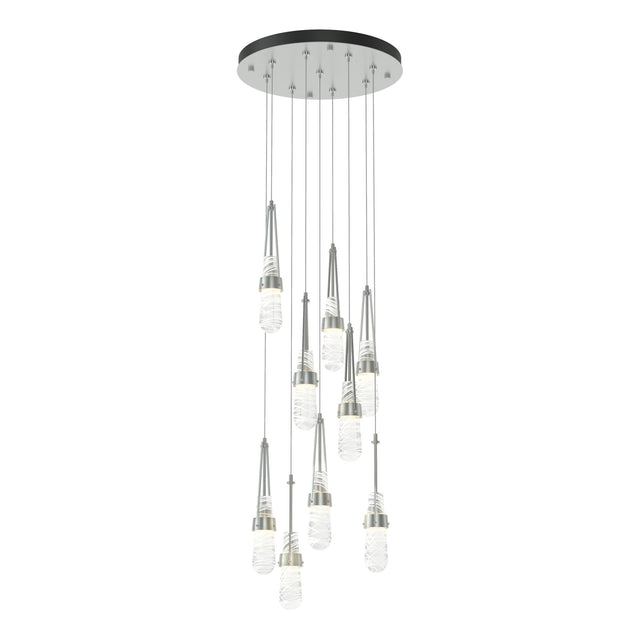Hubbardton Forge 2022 Vintage Platinum Clear Glass with White Threading (YJ) Standard Link 9-Light Blown Glass Pendant