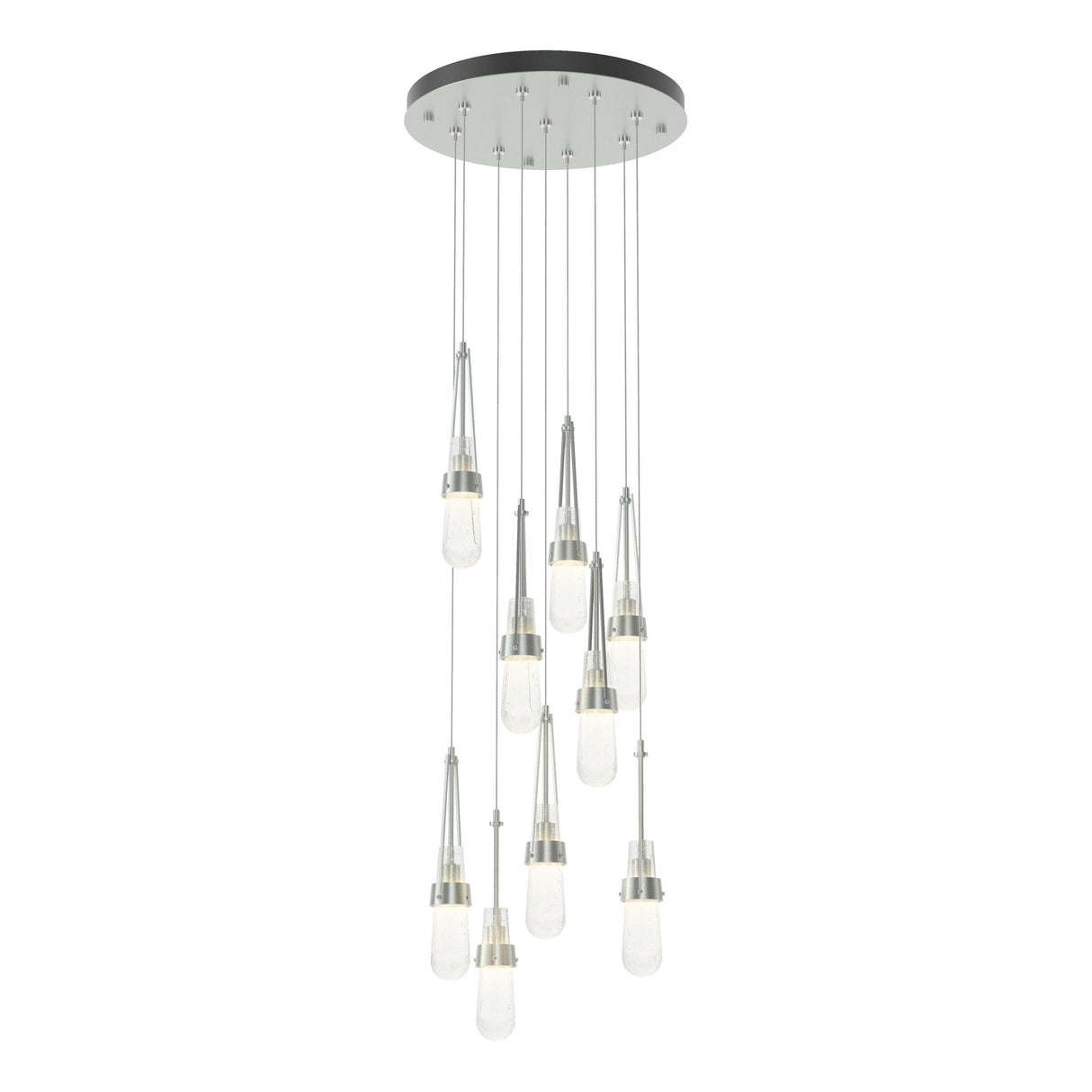 Hubbardton Forge 2022 Vintage Platinum Clear Bubble Glass (YG) Standard Link 9-Light Blown Glass Pendant