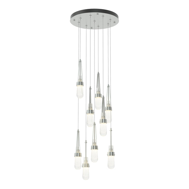 Hubbardton Forge 2022 Vintage Platinum Clear Bubble Glass (YG) Standard Link 9-Light Blown Glass Pendant