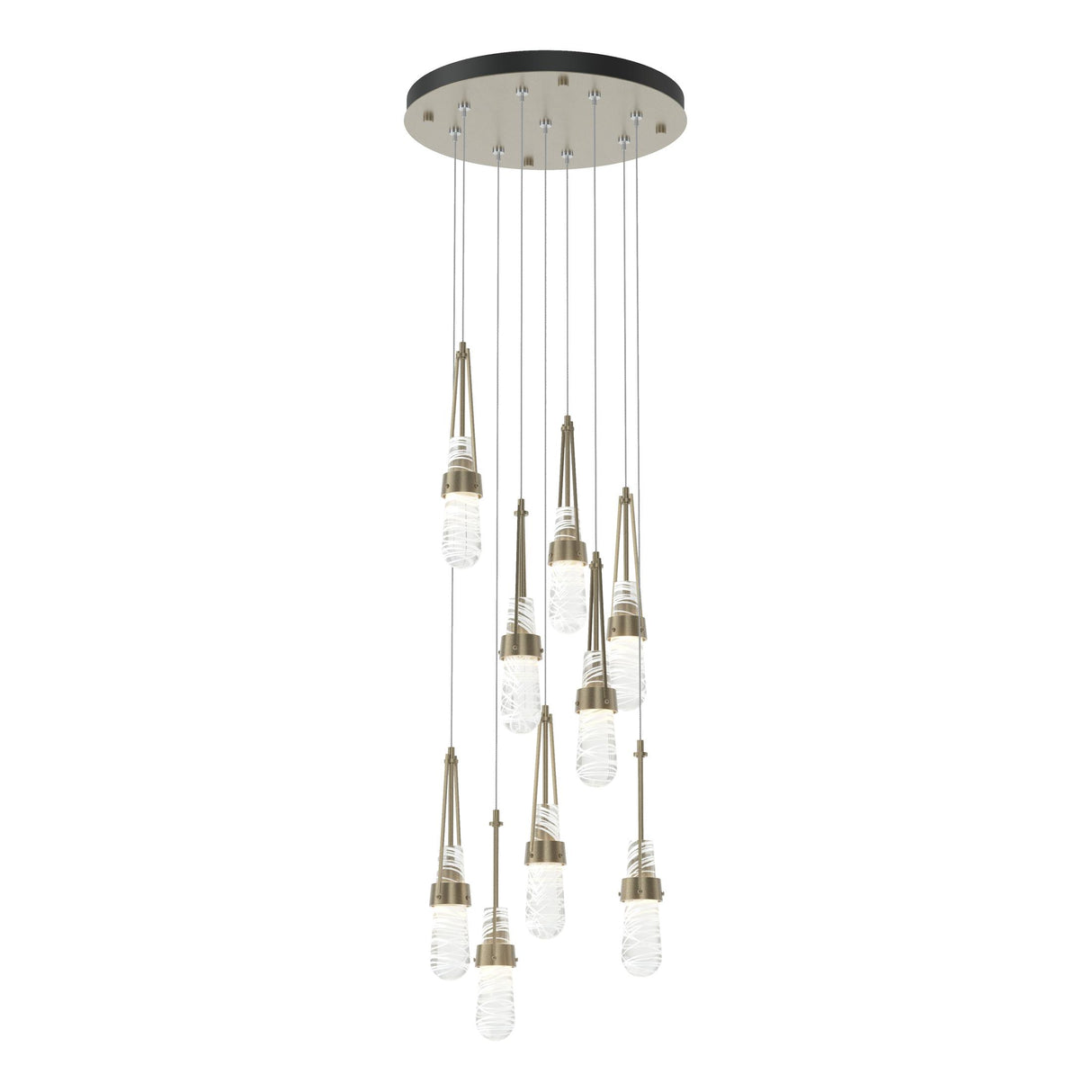 Hubbardton Forge 2022 Soft Gold Clear Glass with White Threading (YJ) Standard Link 9-Light Blown Glass Pendant