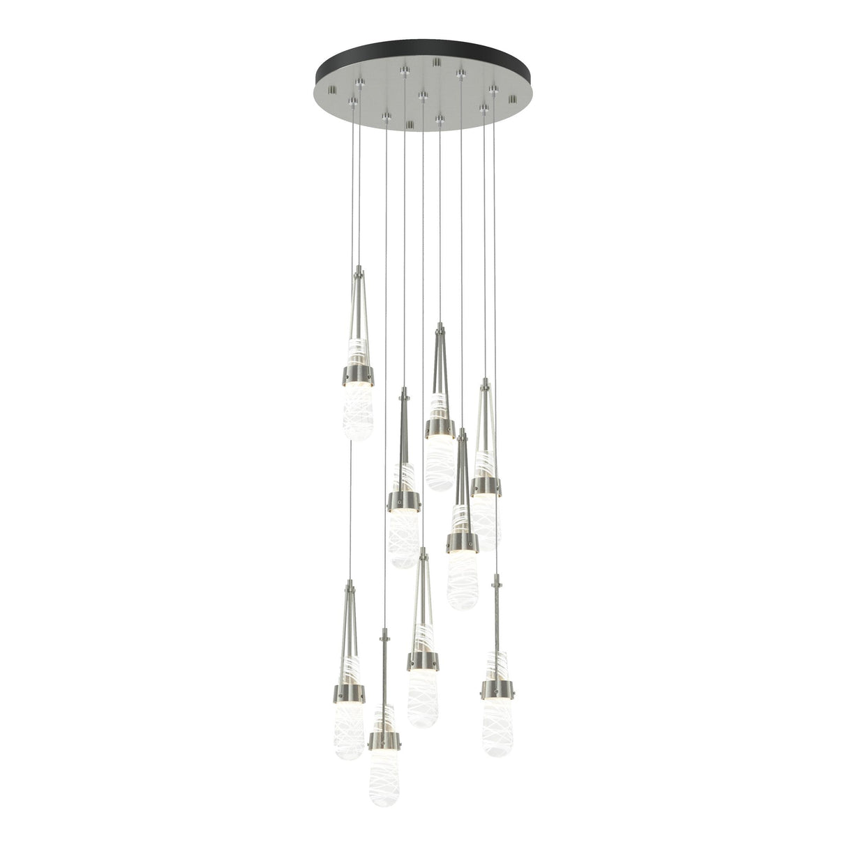 Hubbardton Forge 2022 Sterling Clear Glass with White Threading (YJ) Standard Link 9-Light Blown Glass Pendant