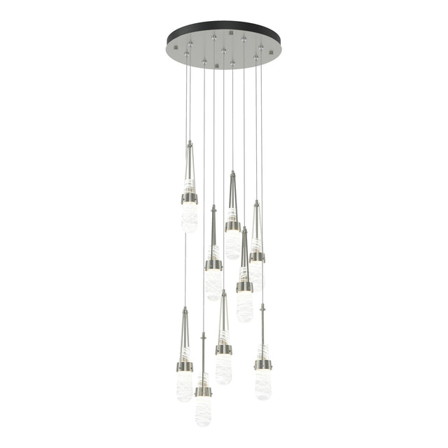 Hubbardton Forge 2022 Sterling Clear Glass with White Threading (YJ) Standard Link 9-Light Blown Glass Pendant