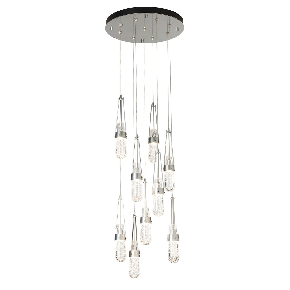 Hubbardton Forge 2022 Sterling Clear Glass with White Threading (YJ) Standard Link 9-Light Blown Glass Pendant