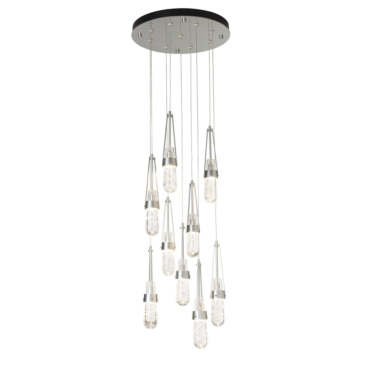 Hubbardton Forge 2022 Sterling Clear Glass with White Threading (YJ) Standard Link 9-Light Blown Glass Pendant
