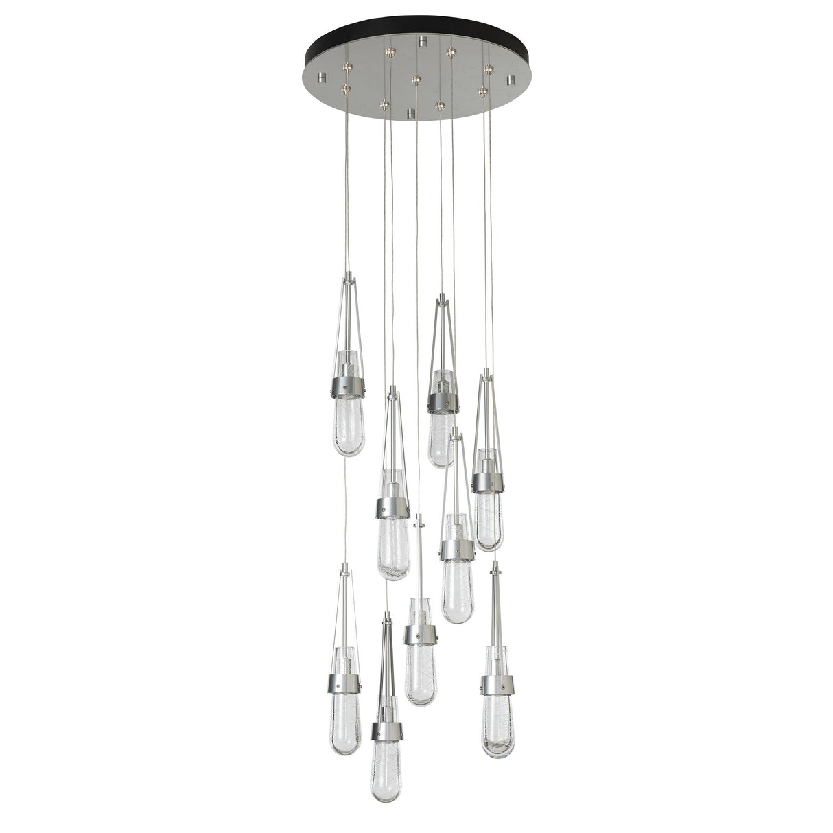 Hubbardton Forge 2022 Sterling Clear Glass with White Threading (YJ) Standard Link 9-Light Blown Glass Pendant