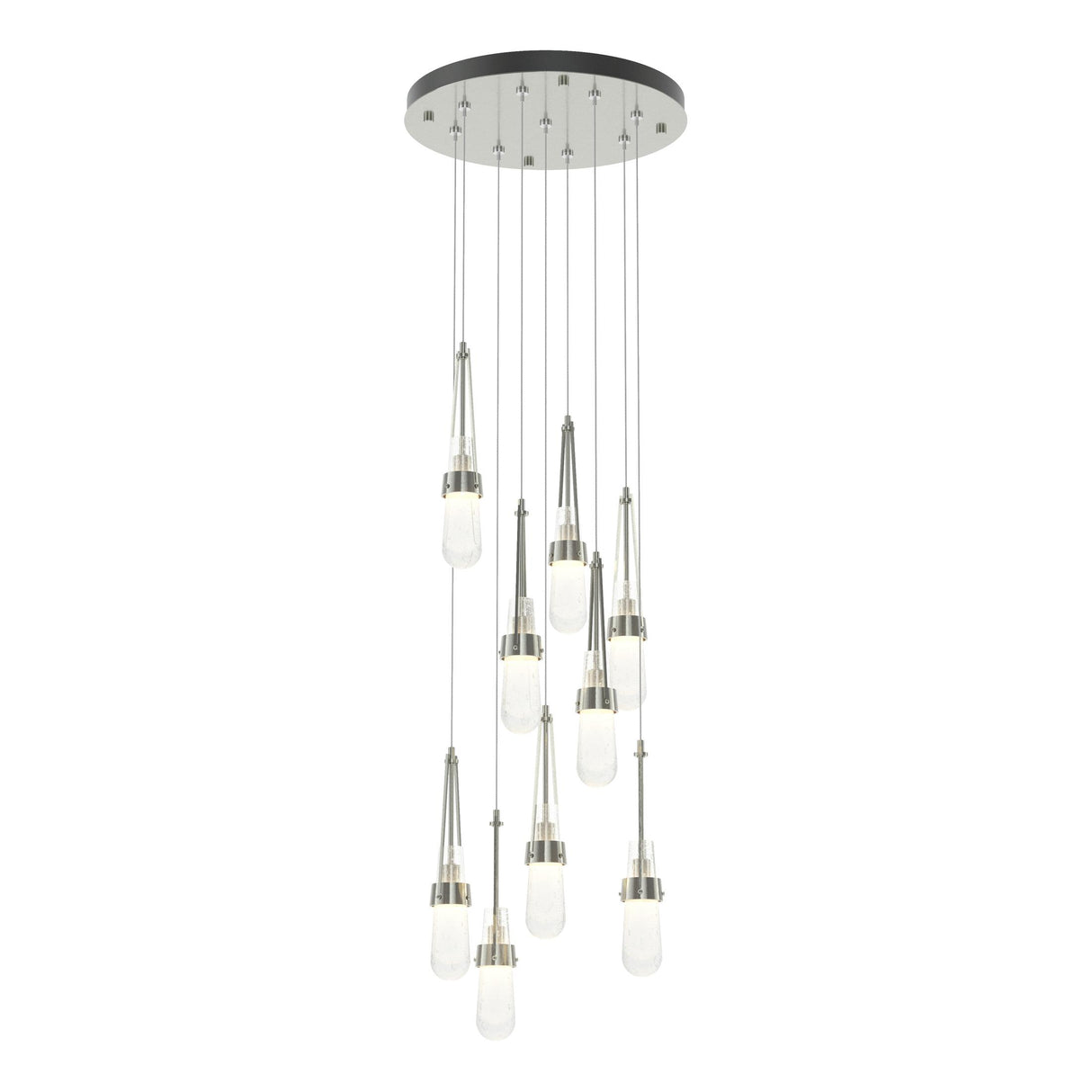 Hubbardton Forge 2022 Sterling Clear Bubble Glass (YG) Standard Link 9-Light Blown Glass Pendant