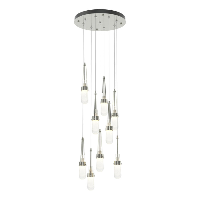 Hubbardton Forge 2022 Sterling Clear Bubble Glass (YG) Standard Link 9-Light Blown Glass Pendant