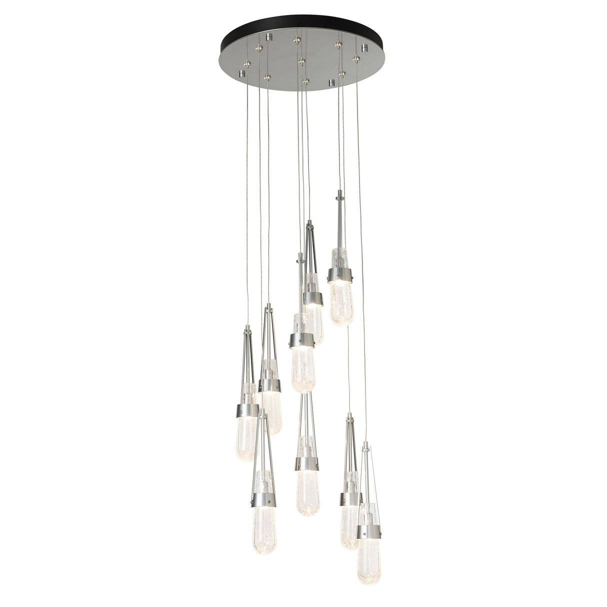 Hubbardton Forge 2022 Sterling Clear Bubble Glass (YG) Standard Link 9-Light Blown Glass Pendant