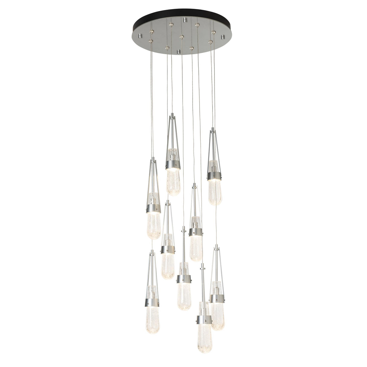 Hubbardton Forge 2022 Sterling Clear Bubble Glass (YG) Standard Link 9-Light Blown Glass Pendant