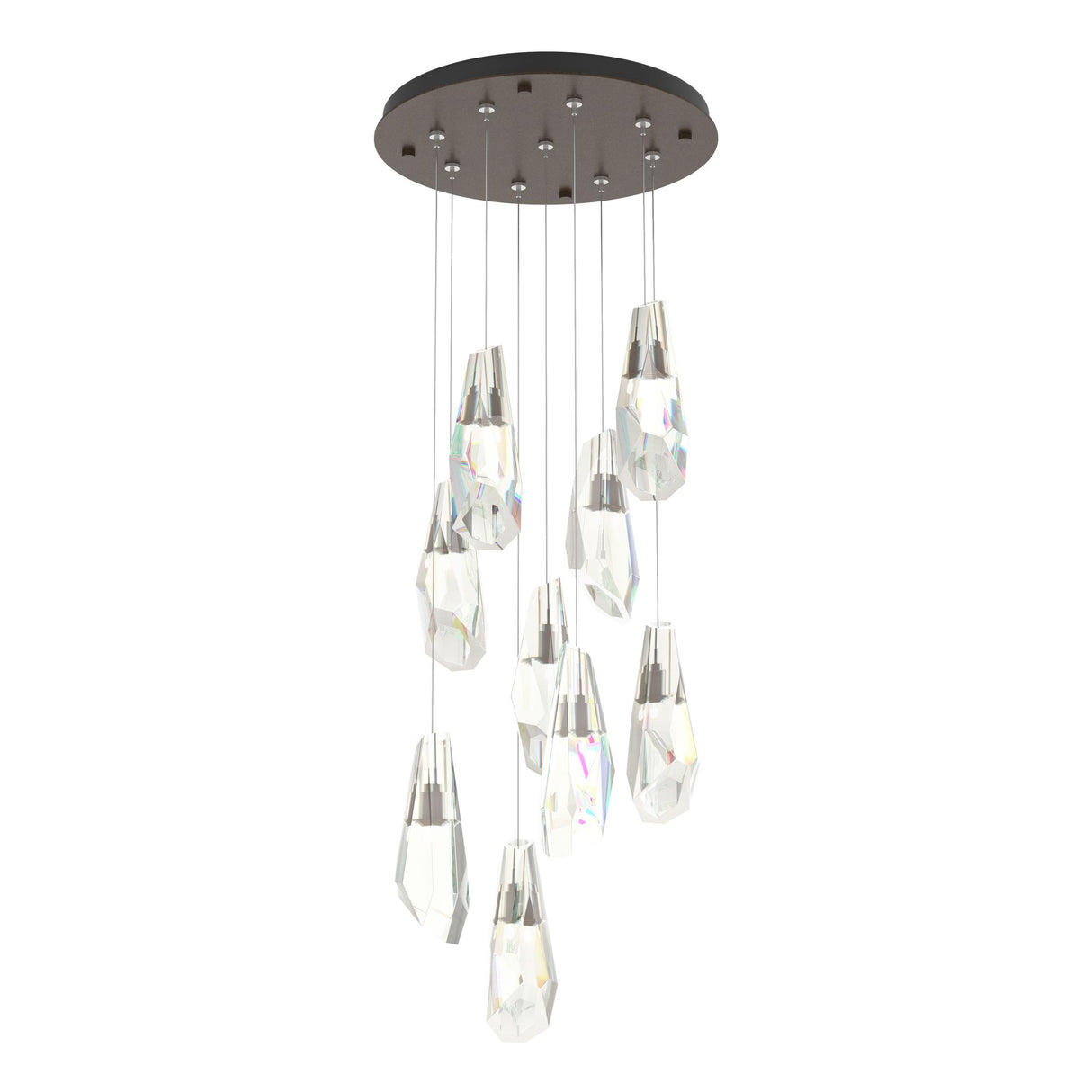 Hubbardton Forge 2022 Bronze Crystal Standard Luma 9-Light Large Crystal Pendant