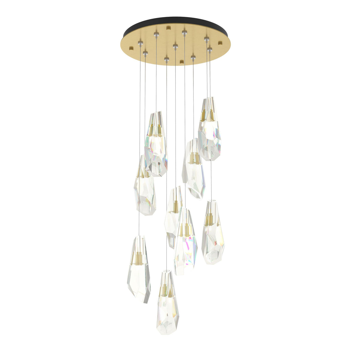 Hubbardton Forge 2022 Modern Brass Crystal Standard Luma 9-Light Large Crystal Pendant