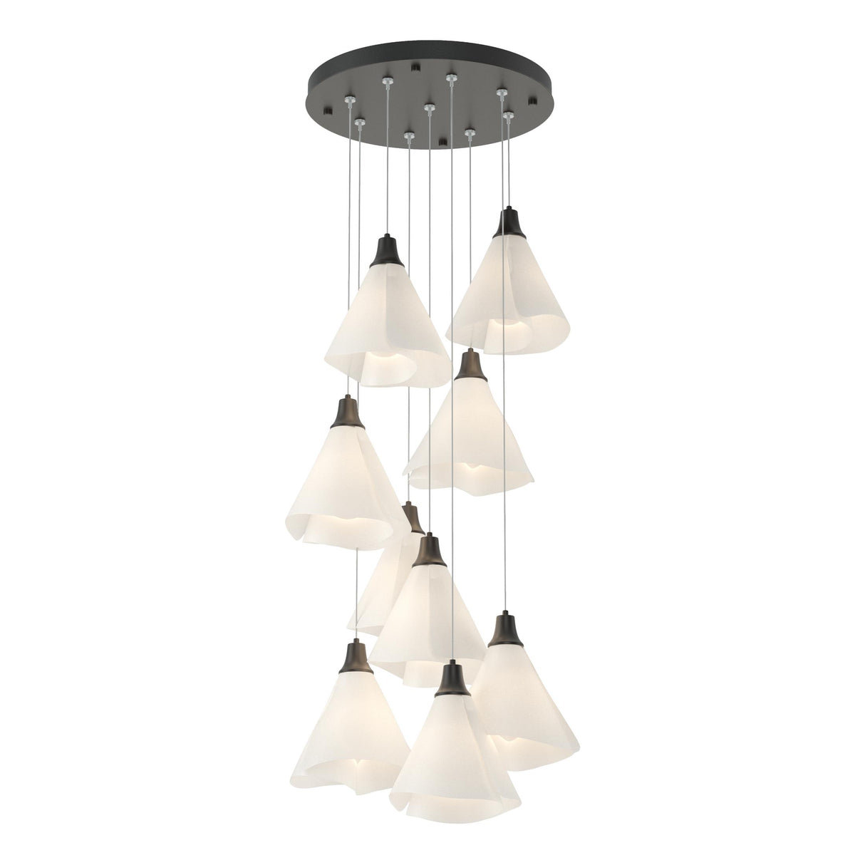 Hubbardton Forge 2022 Black Spun Frost (SH) Standard Mobius 9-Light Pendant