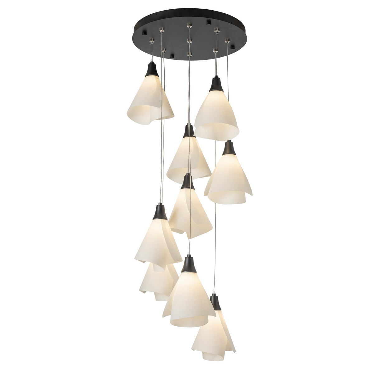 Hubbardton Forge 2022 Black Spun Frost (SH) Standard Mobius 9-Light Pendant
