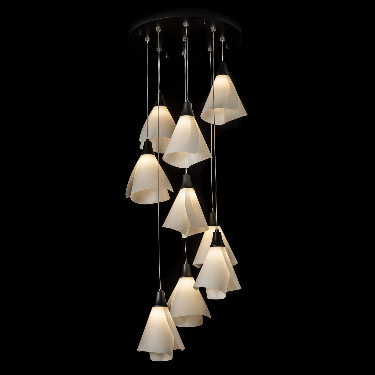 Hubbardton Forge 2022 Black Spun Frost (SH) Standard Mobius 9-Light Pendant