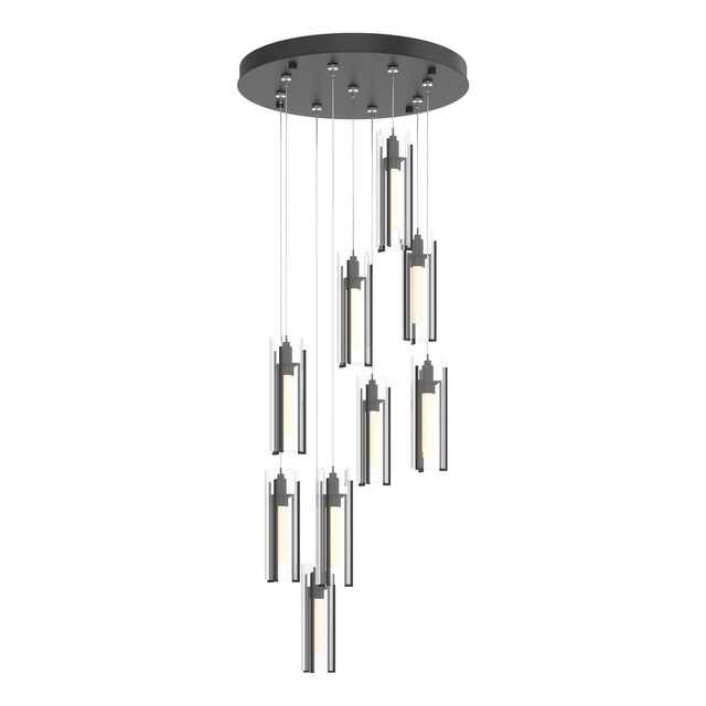 Hubbardton Forge 2022 Black Clear Glass (ZM) Standard Exos Glass 9-Light Pendant