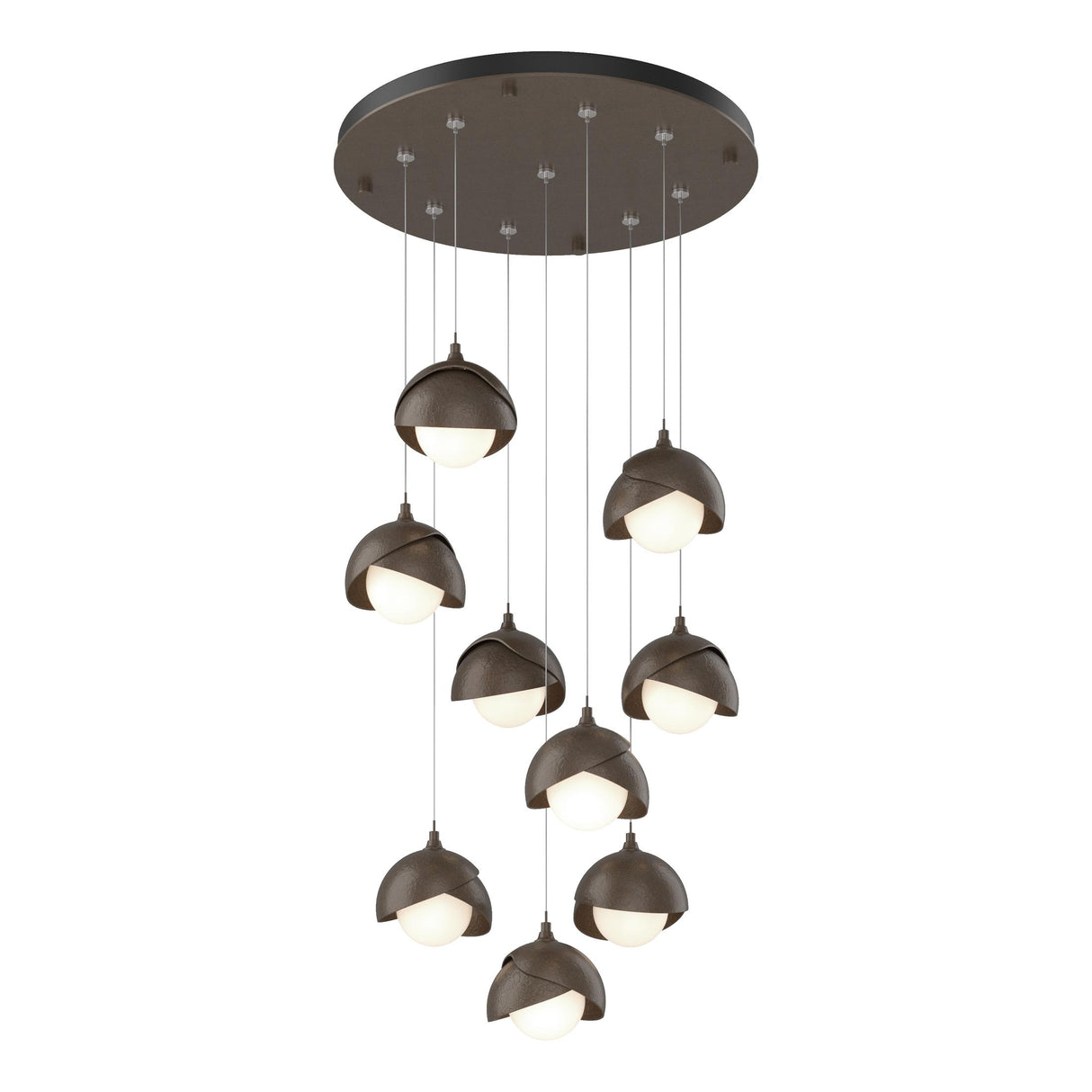 Hubbardton Forge 2022 Bronze Bronze Opal Glass (GG) Standard Brooklyn 9-Light Double Shade Pendant