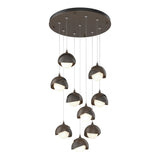Hubbardton Forge 2022 Bronze Dark Smoke Opal Glass (GG) Standard Brooklyn 9-Light Double Shade Pendant