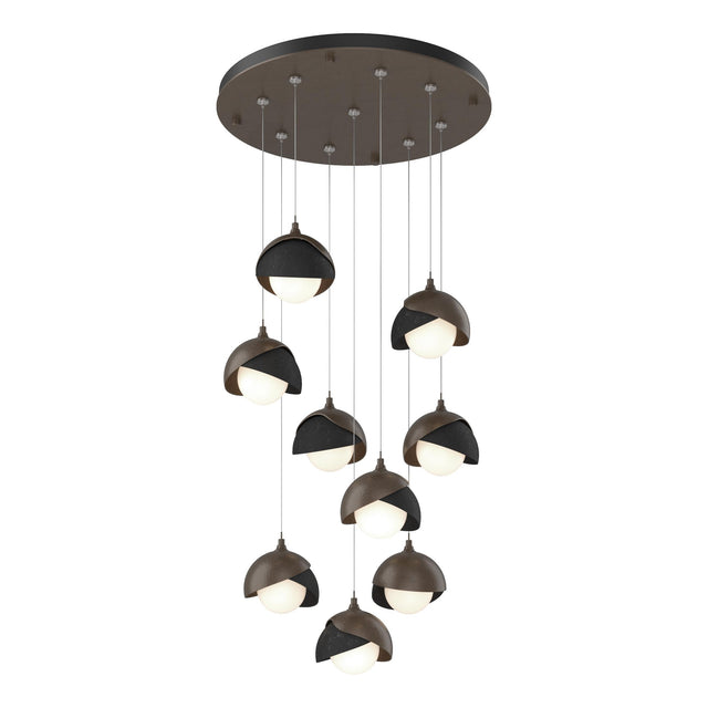 Hubbardton Forge 2022 Bronze Black Opal Glass (GG) Standard Brooklyn 9-Light Double Shade Pendant
