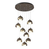 Hubbardton Forge 2022 Bronze Soft Gold Opal Glass (GG) Standard Brooklyn 9-Light Double Shade Pendant
