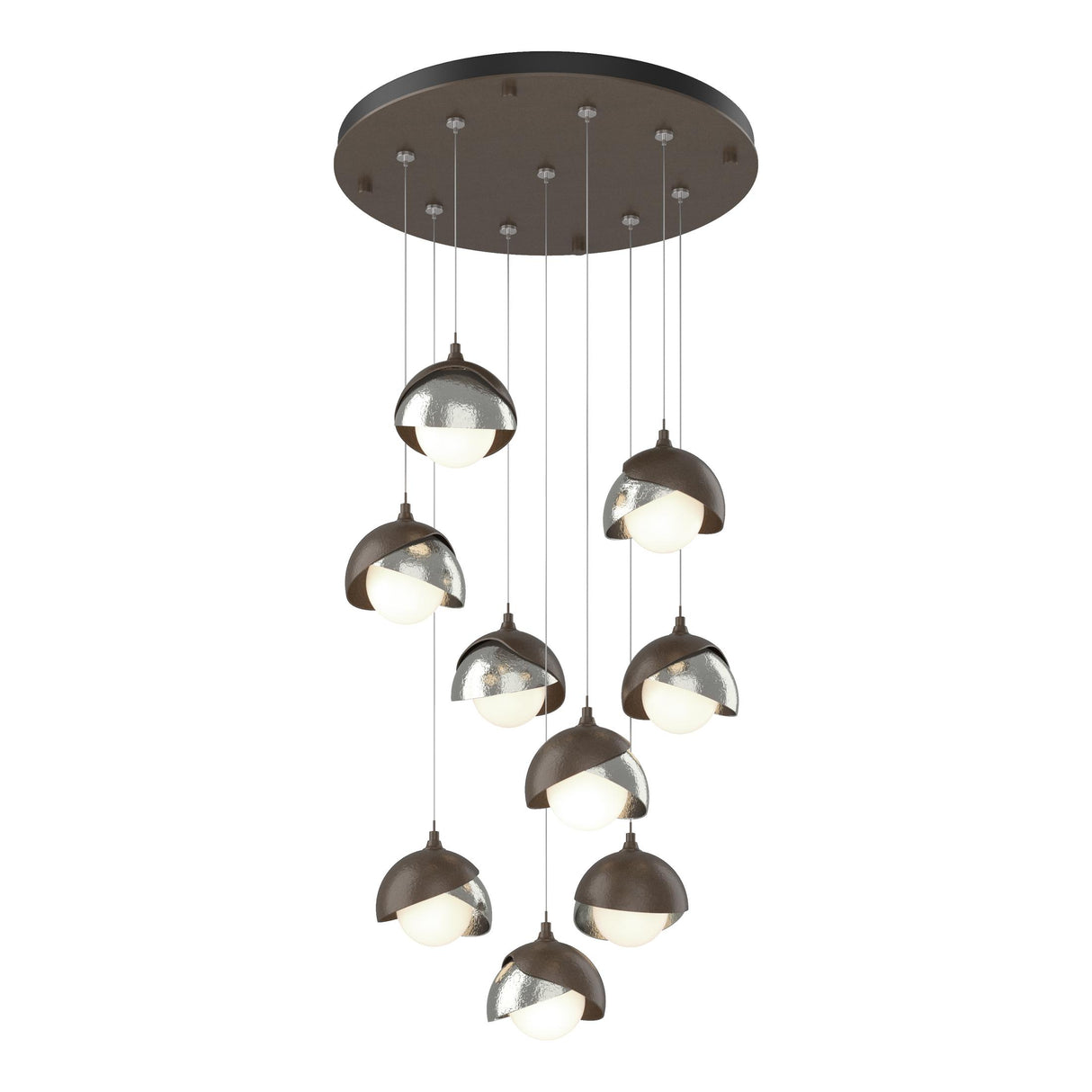 Hubbardton Forge 2022 Bronze Sterling Opal Glass (GG) Standard Brooklyn 9-Light Double Shade Pendant