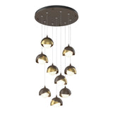 Hubbardton Forge 2022 Bronze Modern Brass Opal Glass (GG) Standard Brooklyn 9-Light Double Shade Pendant